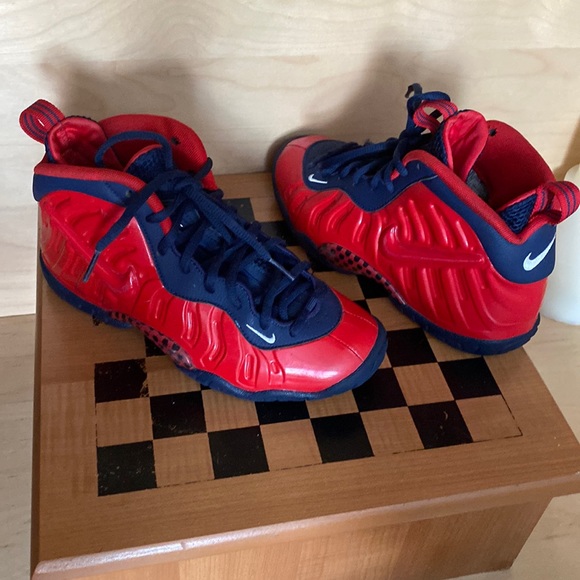 crimson navy white foamposite